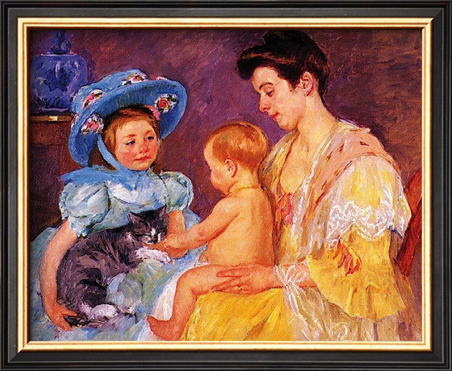 Children Playing with a Cat - Mary Cassatt Painting on Canvas